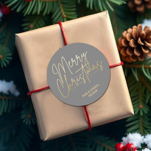 Gold Merry Christmas Luxe Gray Classic Round Sticker