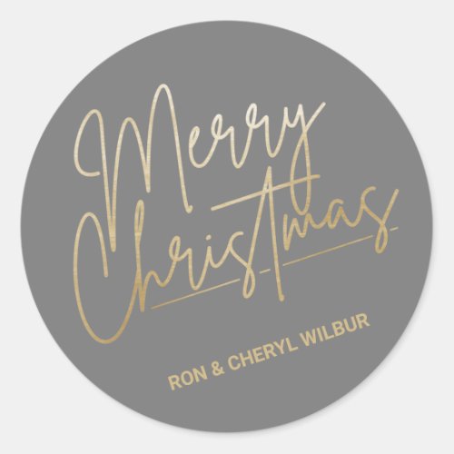 Gold Merry Christmas Luxe Gray Classic Round Sticker