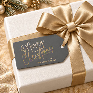 Gold Merry Christmas Luxe Gray Gift Tags