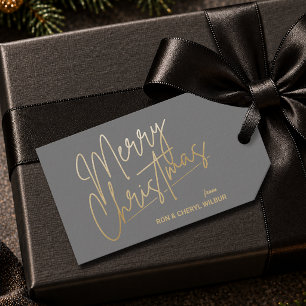 Gold Merry Christmas Luxe Gray Gift Tags