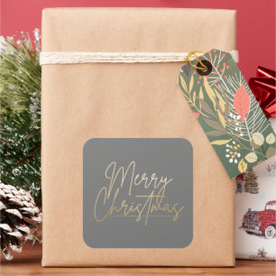 Gold Merry Christmas Luxe Gray Square Sticker