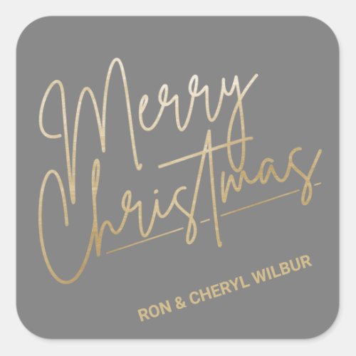 Gold Merry Christmas Luxe Gray Square Sticker