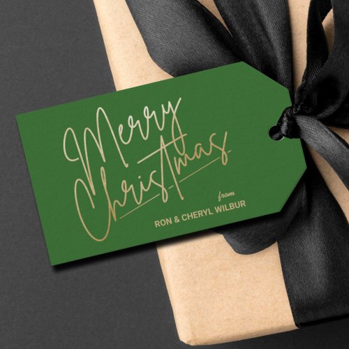 Gold Merry Christmas Luxe Green Gift Tags