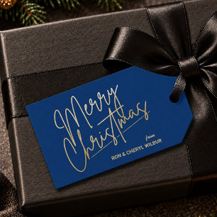 Gold Merry Christmas Luxe Navy Blue Gift Tags