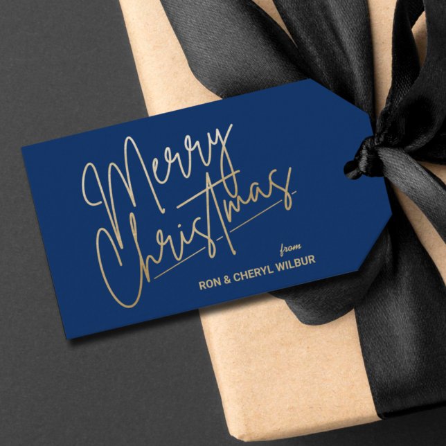 Gold Merry Christmas Luxe Navy Blue Gift Tags (Creator Uploaded)