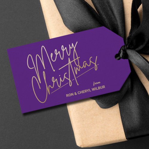 Gold Merry Christmas Luxe Purple Gift Tags