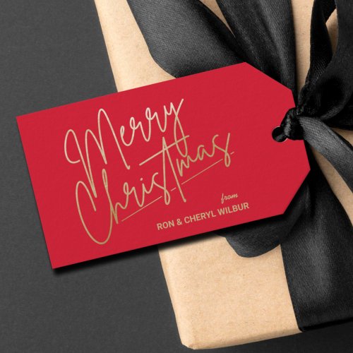 Gold Merry Christmas Luxe Red Gift Tags