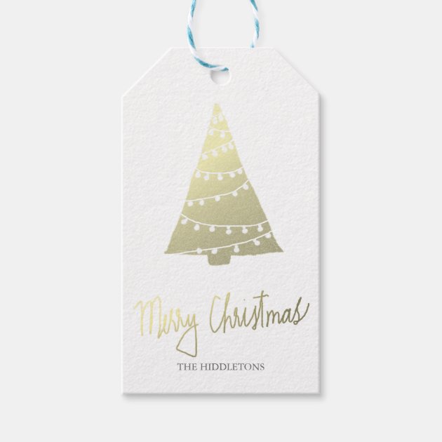 Gold Merry Christmas Modern Script Christmas Tree Gift Tags