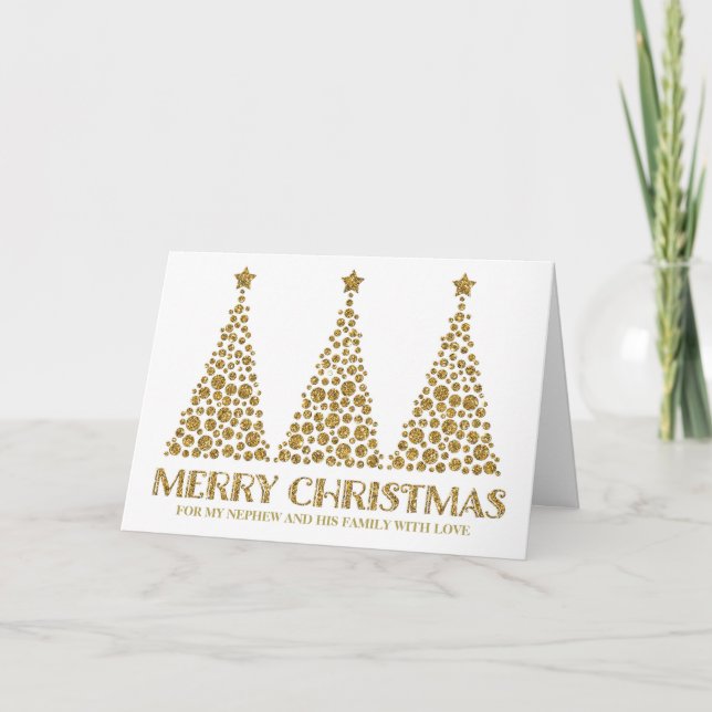 Gold Merry Christmas Nephew and Family Holiday Card (Front)