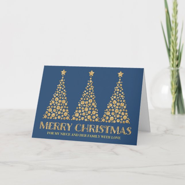Gold Merry Christmas Niece and Family Holiday Card (Front)