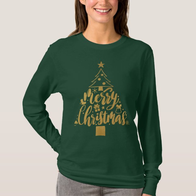 Gold Merry christmas Noel Holiday  T-Shirt (Front)