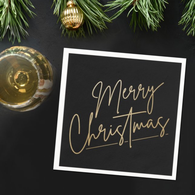 Gold Merry Christmas on Black Napkins (Creator Uploaded)