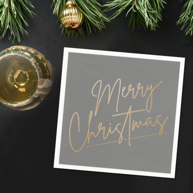Gold Merry Christmas on Gray Napkins (Creator Uploaded)