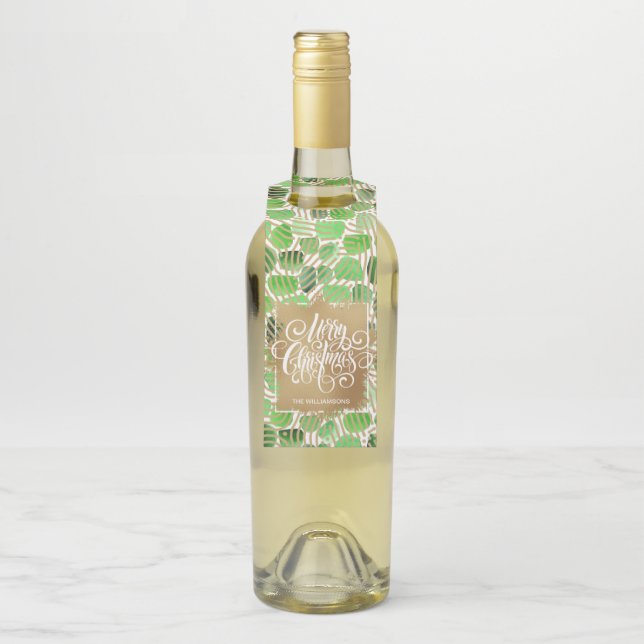 Gold Merry Christmas on Green Bottle Hanger Tag (On Bottle)