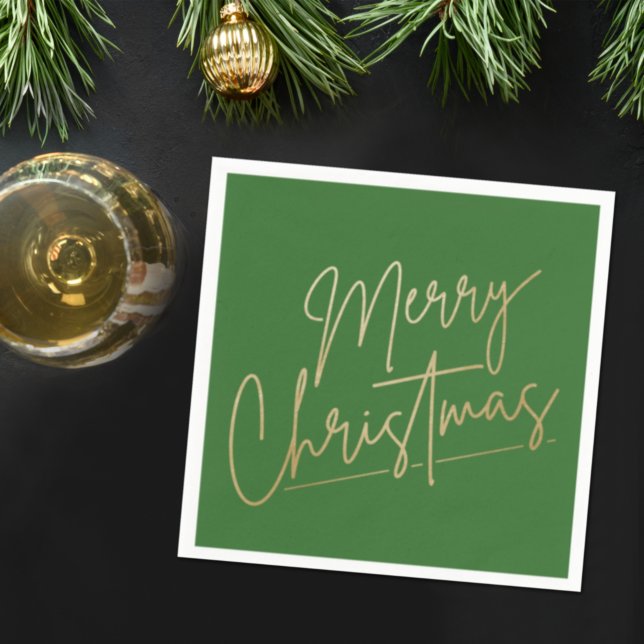 Gold Merry Christmas on Green Napkins (Creator Uploaded)