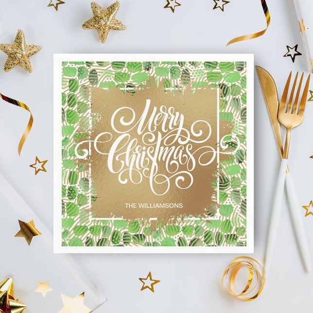Gold Merry Christmas on Green Napkins (Creator Uploaded)