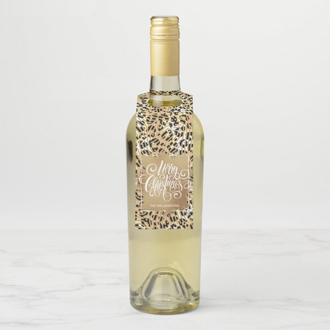 Gold Merry Christmas on Leopard Bottle Hanger Tag (On Bottle)