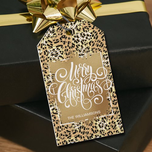 Gold Merry Christmas on Leopard Gift Tags