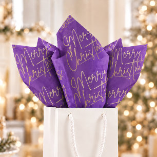 Gold Merry Christmas on Purple Tissue Paper