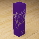 Gold Merry Christmas on Purple Wine Box<br><div class="desc">Merry Christmas in a faux gold foil script and your names in chic lettering, these purple wine bottle gift boxes are a stylish way to package wine Christmas gifts. MATCHING items in our collection.</div>