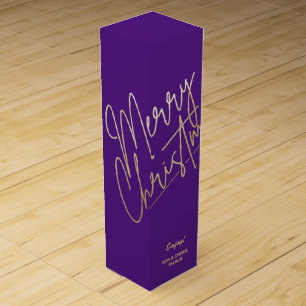 Gold Merry Christmas on Purple Wine Box