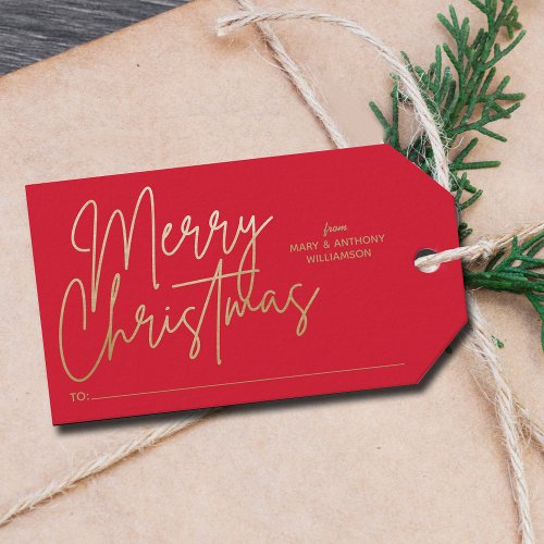 Gold Merry Christmas on Red Gift Tags