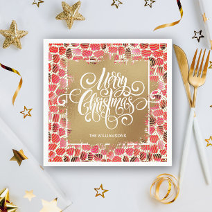 Gold Merry Christmas on Red Napkins