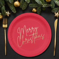 Gold Merry Christmas on Red