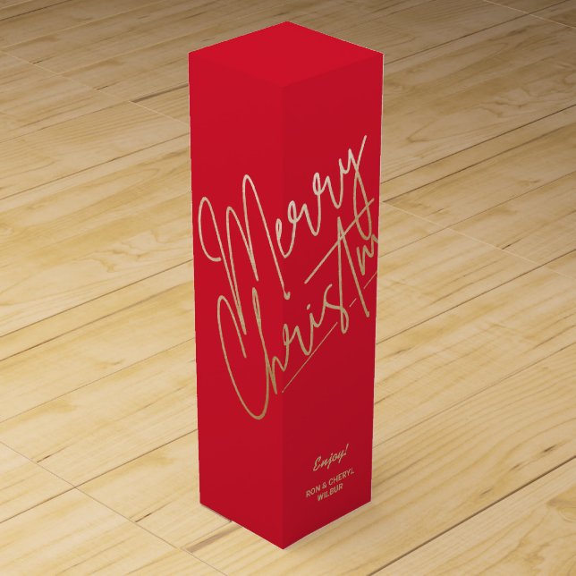 Gold Merry Christmas on Red Wine Box (Front)