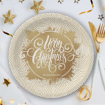 Gold Merry Christmas Paper Plates<br><div class="desc">Merry Christmas in chic white lettering on a splash of faux gold foil on a background of modern gold squiggles and dots is featured on these paper plates personalized with your name. MATCHING napkins and MORE designs in our store.</div>