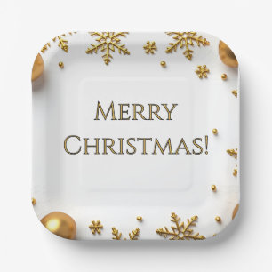 Gold Merry Christmas Paper Plates