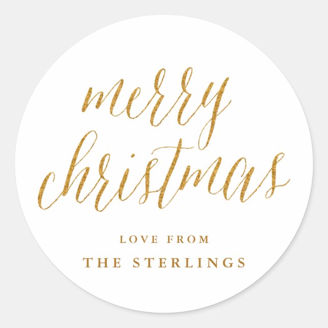 Gold Merry Christmas Personalized Holiday Sticker (Front)