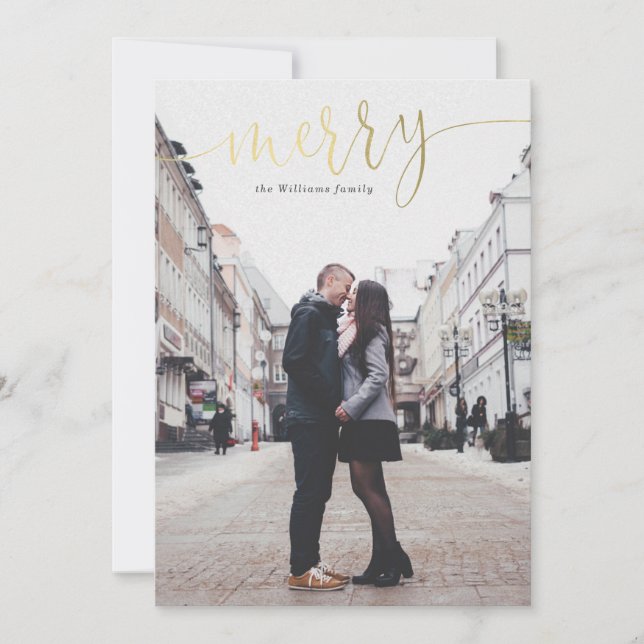 Gold Merry Christmas Photo Cards (Front)