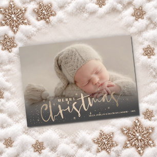 Gold Merry Christmas Photo Holiday Card