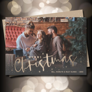 Gold Merry Christmas Photo Holiday Card