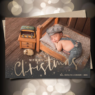 Gold Merry Christmas Photo Holiday Card