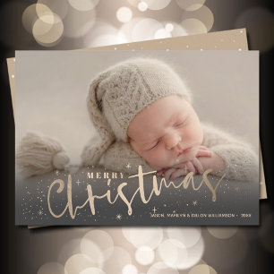 Gold Merry Christmas Photo Holiday Card
