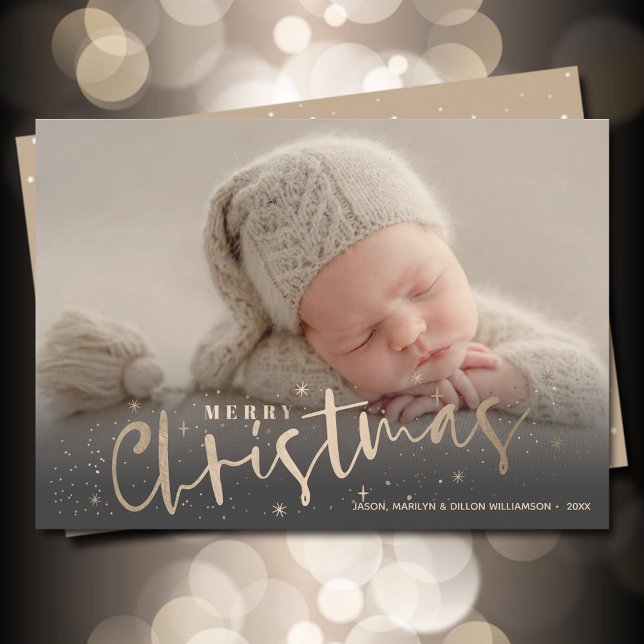 Gold Merry Christmas Photo Holiday Card (Creator Uploaded)