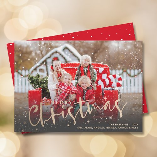 Gold Merry Christmas Photo Holiday Card