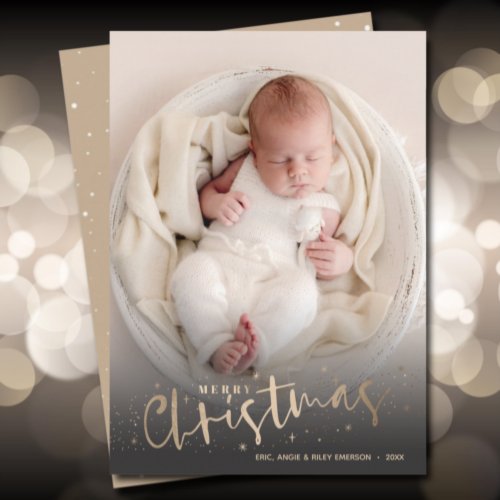 Gold Merry Christmas Photo Holiday Card