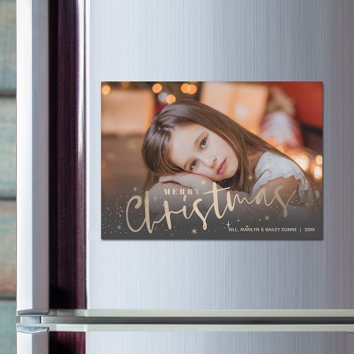 Gold Merry Christmas Photo Magnetic Card