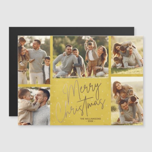 Gold Merry Christmas Photos Yellow Magnetic Card