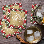 Gold Merry Christmas Plaid Square Paper Coaster<br><div class="desc">Merry Christmas in chic white lettering on a splash of faux gold foil,  these coasters feature a background of red,  green and white holiday plaid and are personalized with your name. MATCHING plates,  napkins and more in our store.</div>