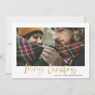 Gold merry christmas red plaid photo card