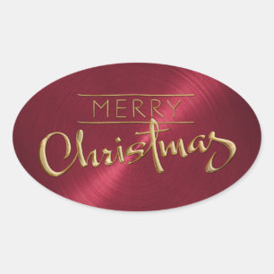 Gold Merry Christmas Red Sticker Embossed Look