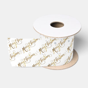 Gold Merry Christmas Satin Ribbon