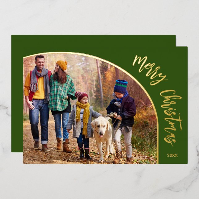 Gold Merry Christmas Script Foil Holiday Card (Front/Back)