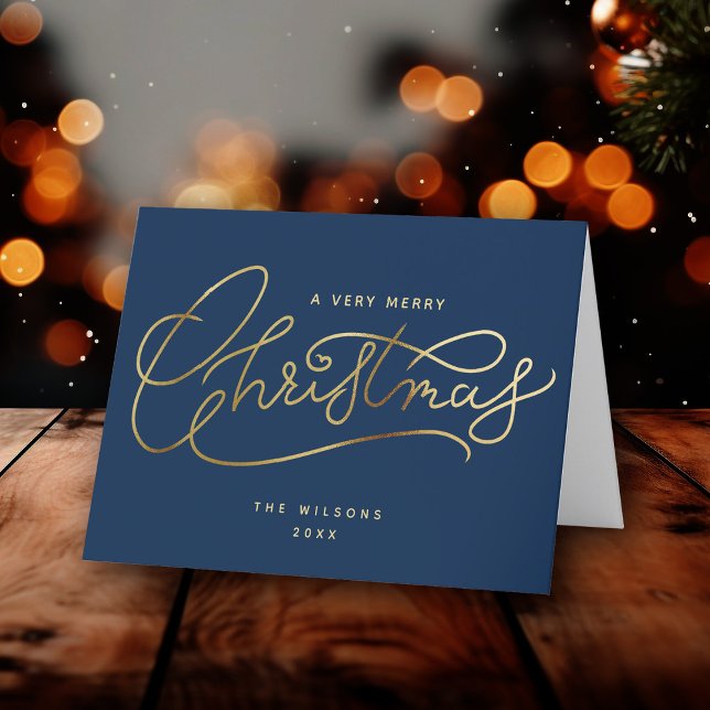 Gold Merry Christmas Script Minimalist  Holiday Card (Creator Uploaded)