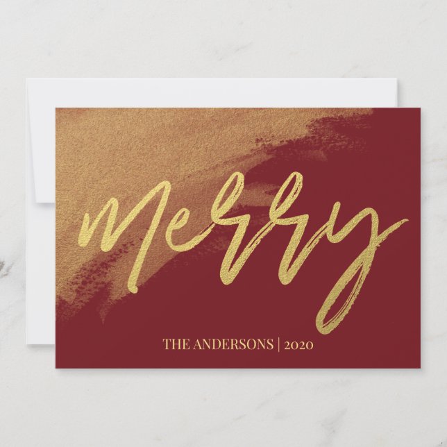 Gold Merry Christmas Script Photo Holiday Card (Front)
