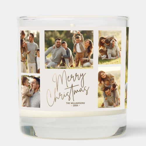Gold Merry Christmas Script Photo Holiday Scented Candle